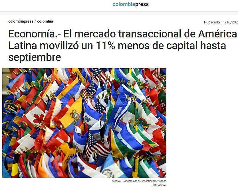 Economa.- El mercado transaccional de Amrica Latina moviliz un 11% menos de capital hasta septiembre